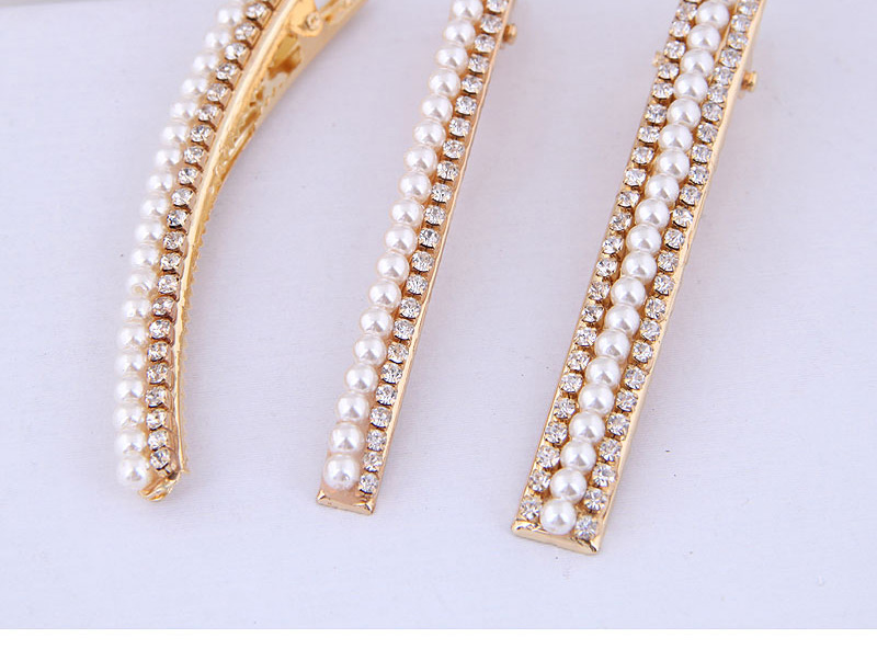 Fashion Gold Metal Flash Diamond Pearl Hair Clip,Hairpins