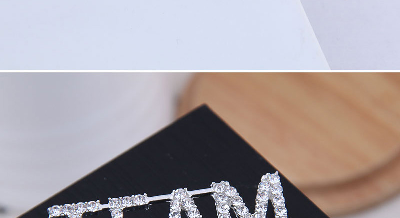 Fashion Silver Metal Flash Diamond Double Row Letter Hairpin,Hairpins