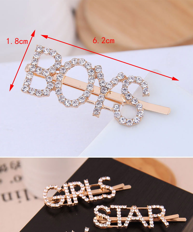 Fashion Gold Metal Flash Diamond Letter Hairpin,Hairpins
