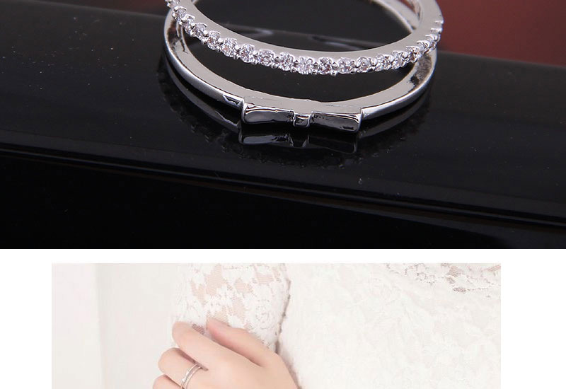 Fashion Silver Copper-inlaid Zircon Bow Double-layer Open Ring,Fashion Rings