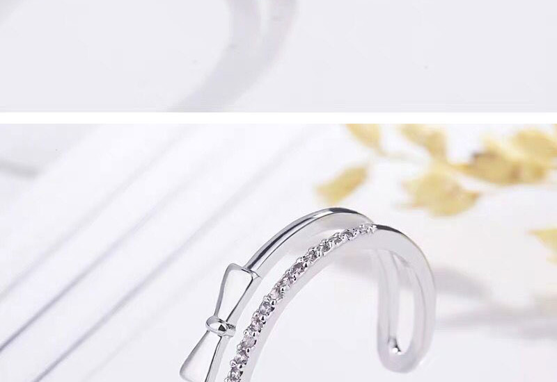 Fashion Silver Copper-inlaid Zircon Bow Double-layer Open Ring,Fashion Rings