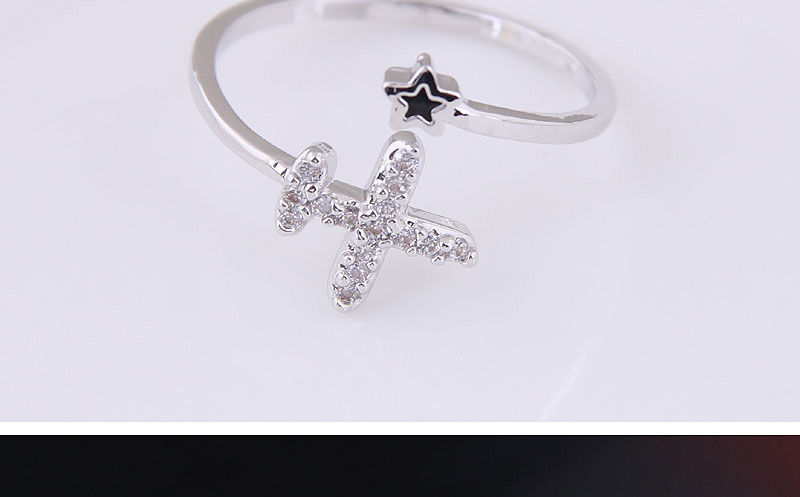 Fashion Silver Copper Inlaid Zircon Airplane Opening Ring,Fashion Rings