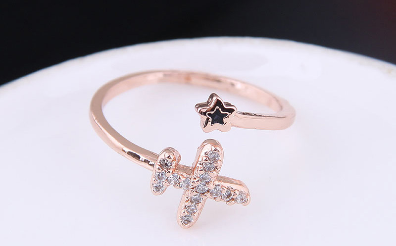 Fashion Gold Copper Inlaid Zircon Airplane Opening Ring,Fashion Rings