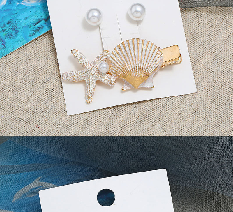  Metal Metal Pearl Stud Earrings Starfish Hairpin Set,Hairpins