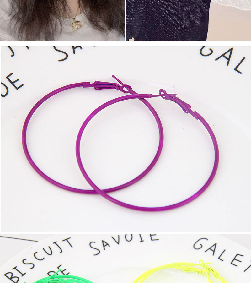  Purple Metal Fluorescent Color Ring Earrings,Hoop Earrings