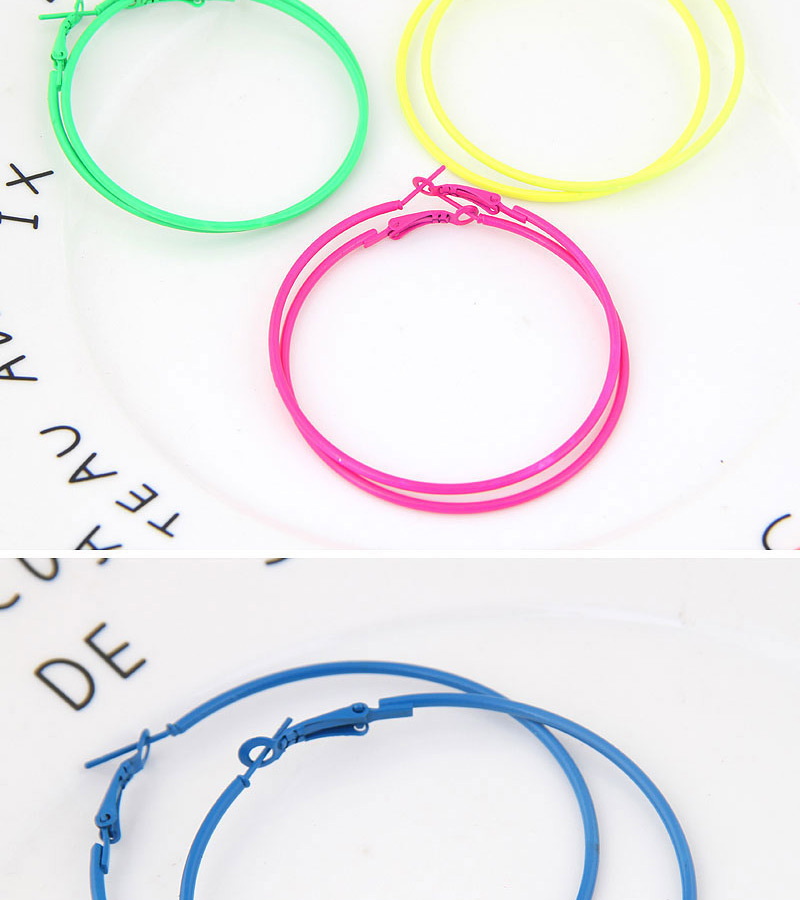  Blue Metal Fluorescent Color Ring Earrings,Hoop Earrings