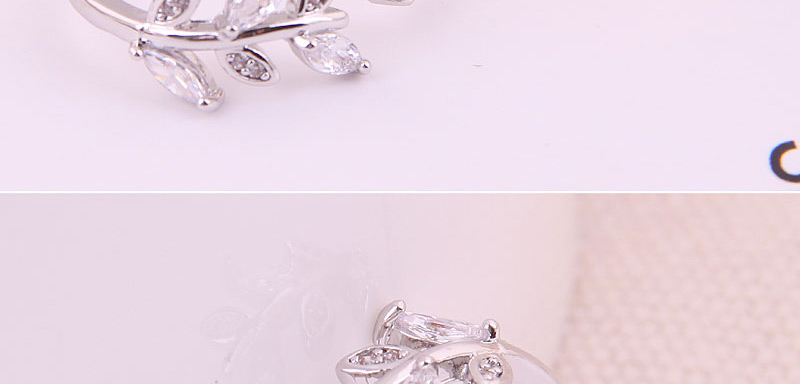 Fashion Silver Inlaid Zircon Leaf Open Ring,Fashion Rings