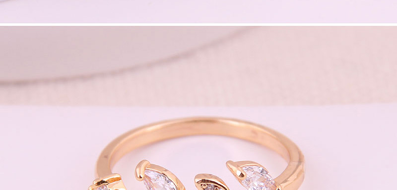 Fashion Gold Inlaid Zircon Leaf Open Ring,Rings