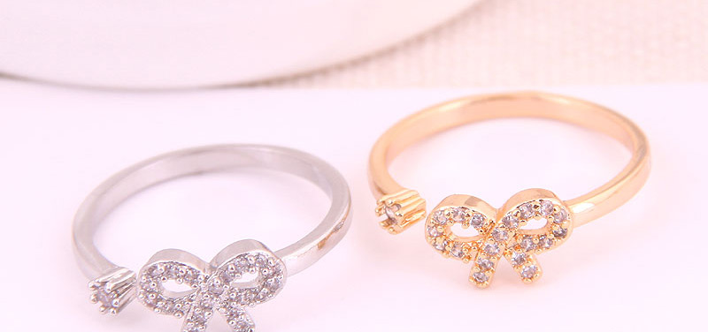 Fashion Gold Inlaid Zircon Bow Open Ring,Rings