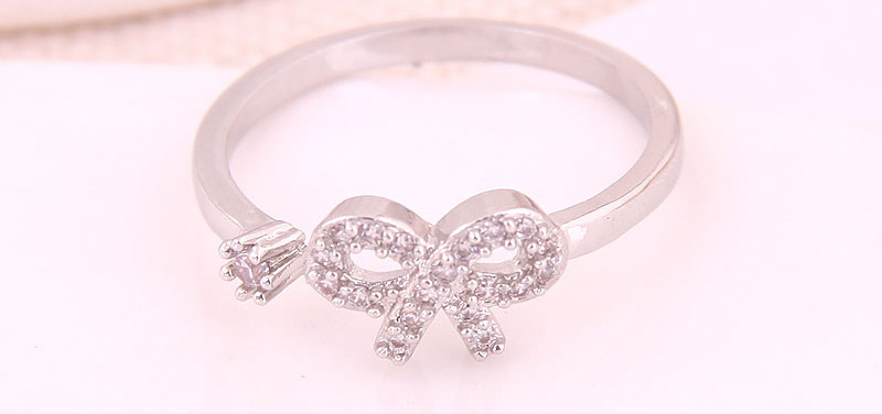 Fashion Silver Inlaid Zircon Bow Open Ring,Rings