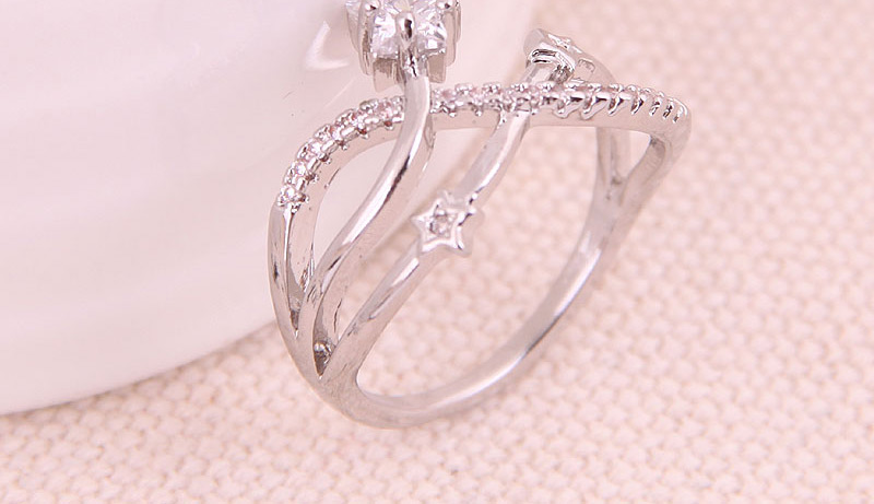 Fashion Silver Inlaid Zircon Shooting Star Ring,Rings