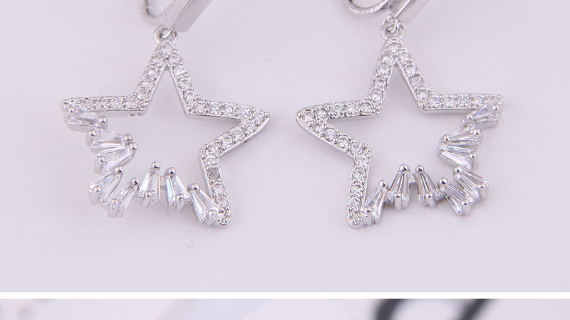 Fashion Silver Copper Micro-inlaid Zircon Lucky Star Ear Clip,Drop Earrings