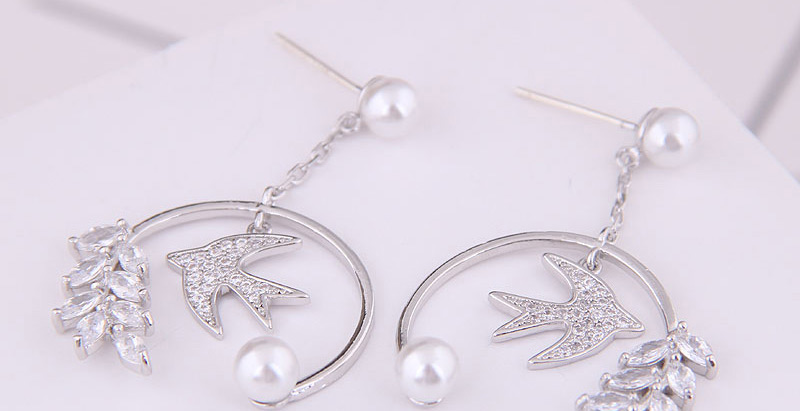 Fashion Silver  Silver Needle Copper Micro-inlaid Zircon Bird Earrings,Drop Earrings