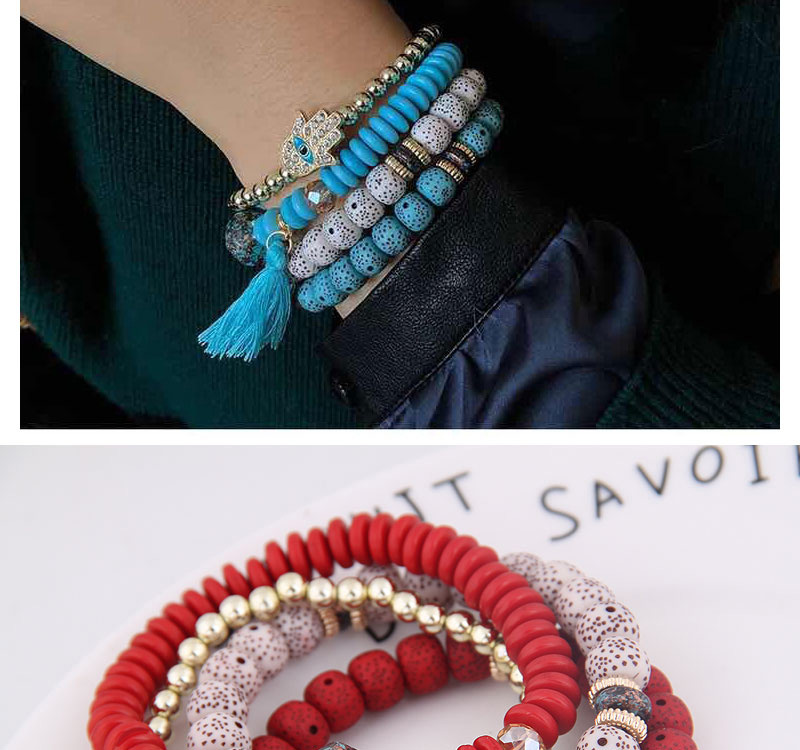 Fashion Red Metal Flash Diamond Eyebrow Beads Multi-layer Bracelet,Fashion Bracelets
