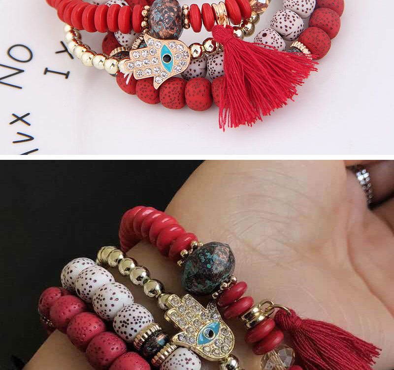 Fashion Red Metal Flash Diamond Eyebrow Beads Multi-layer Bracelet,Fashion Bracelets
