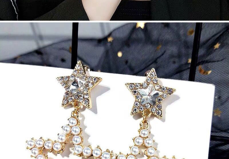 Fashion Color  Silver Needle Metal Hollow Double Five-pointed Star Stud Earrings,Drop Earrings