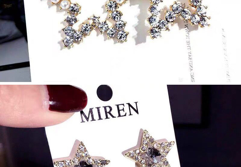 Fashion Color  Silver Needle Metal Hollow Double Five-pointed Star Stud Earrings,Drop Earrings