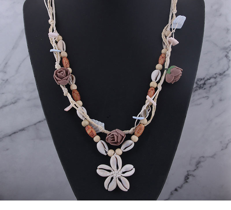 Fashion Creamy-white Conch Shell Flower Necklace,Multi Strand Necklaces