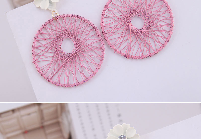 Fashion Pink + Gray Metal Flower Catching Net Earrings,Drop Earrings