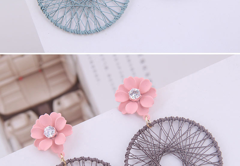 Fashion Pink + Gray Metal Flower Catching Net Earrings,Drop Earrings