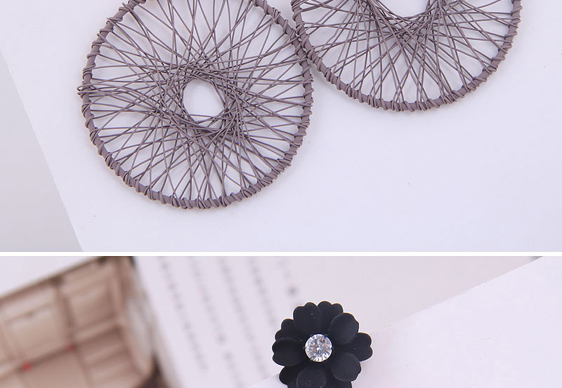Fashion Gray + Blue Metal Flower Catching Net Earrings,Drop Earrings