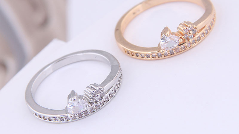 Fashion Gold Mosaic Heart Shaped Zircon Ring,Rings