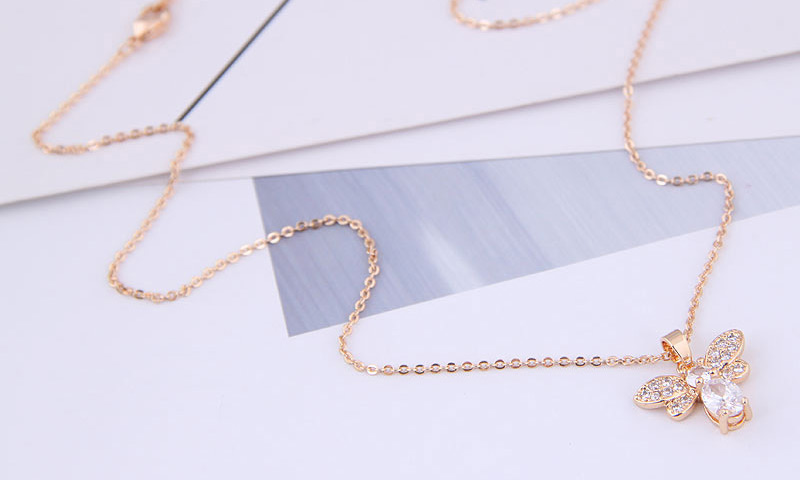Fashion Silver Copper Micro Inlaid Zircon Bee Necklace,Necklaces