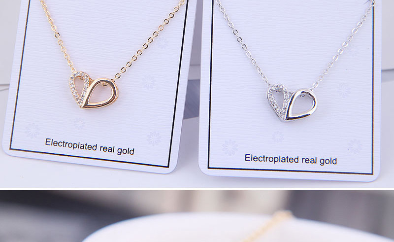 Fashion Silver Copper Micro Inlaid Double Heart Necklace,Necklaces
