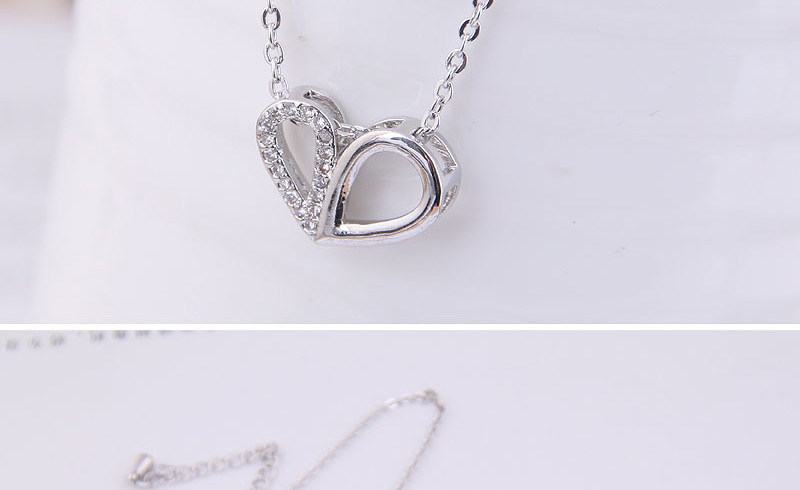 Fashion Silver Copper Micro Inlaid Double Heart Necklace,Necklaces