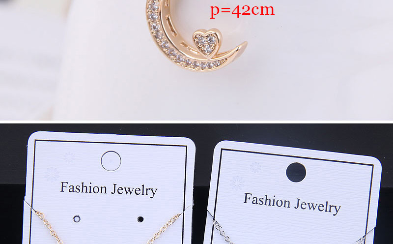 Fashion Silver Copper Micro Inlaid Zircon Crescent Necklace,Necklaces