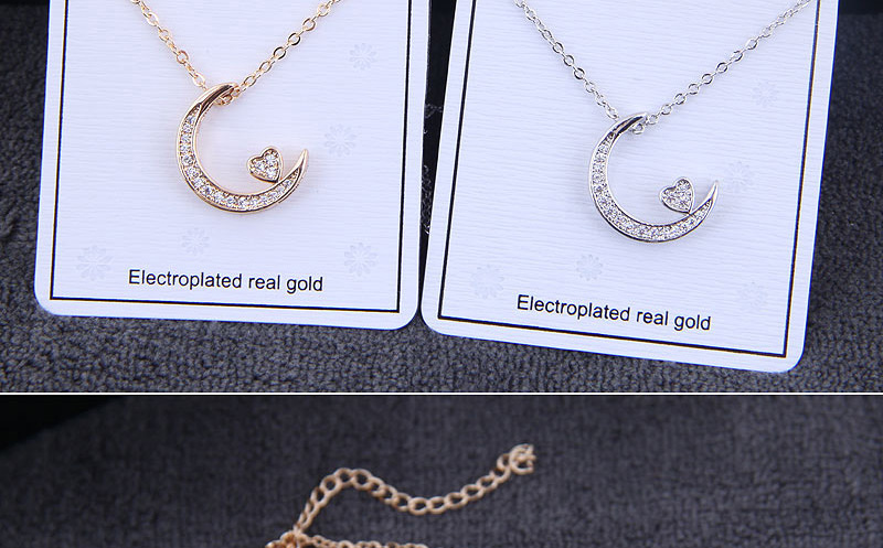 Fashion Gold Copper Micro Inlaid Zircon Crescent Necklace,Pendants