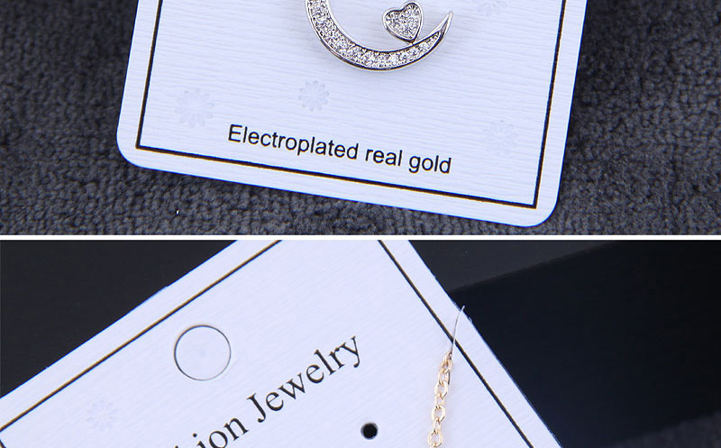 Fashion Silver Copper Micro Inlaid Zircon Crescent Necklace,Necklaces