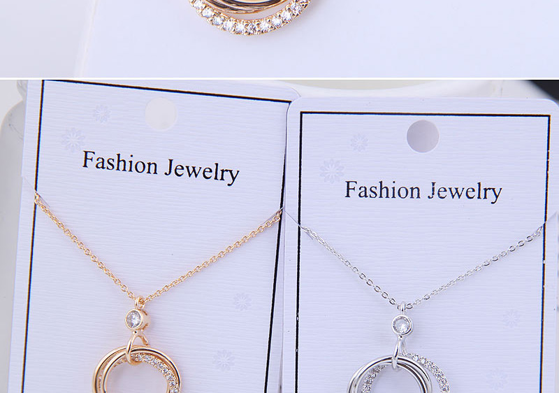 Fashion Gold Copper Micro Inlaid Zircon Multi-ring Necklace,Pendants