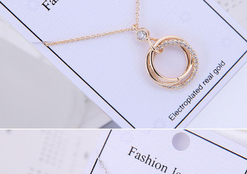 Fashion Gold Copper Micro Inlaid Zircon Multi-ring Necklace,Pendants