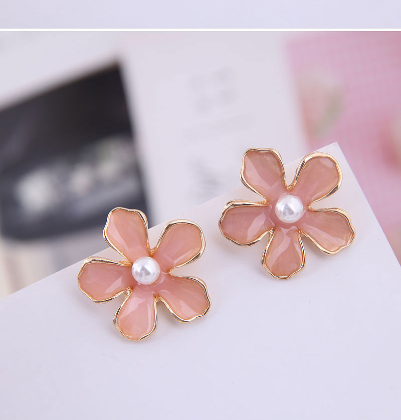 Fashion Pink Metal Flower Earrings,Stud Earrings