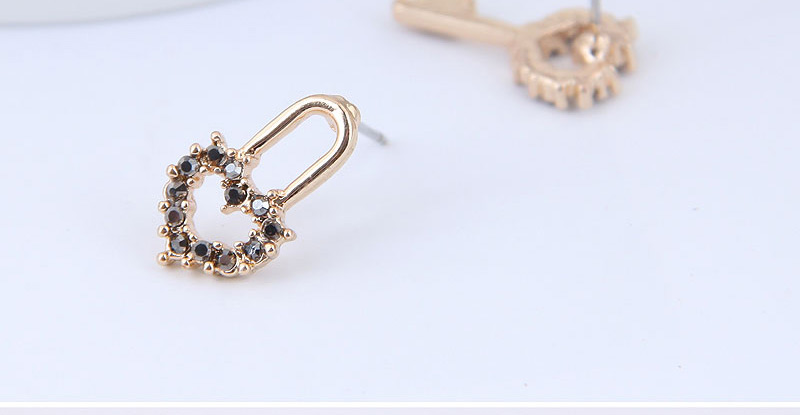 Fashion Black Key Lock Asymmetric Female Earrings,Stud Earrings