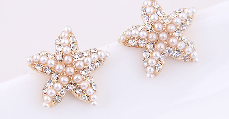 Fashion White Flash Diamond Pearl Starfish Earrings,Stud Earrings