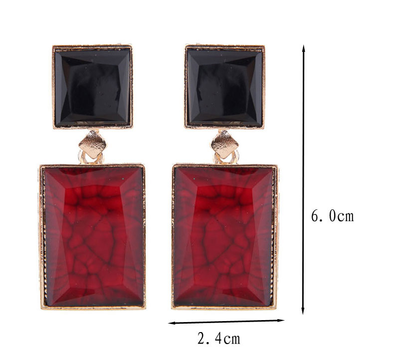 Fashion Rose Red + Red Metal Geometric Shape Contrast Earrings,Drop Earrings