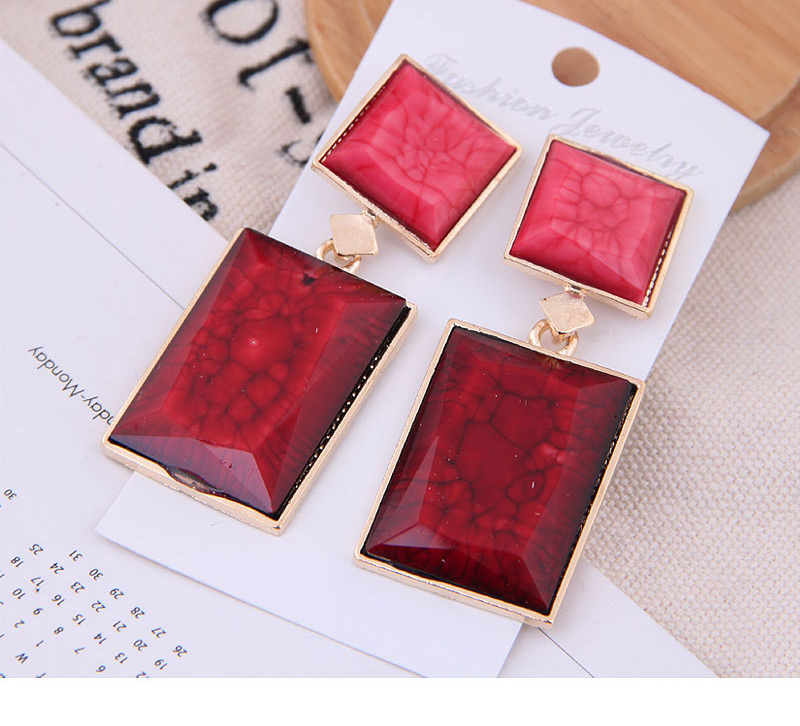 Fashion Black + Red Metal Geometric Shape Contrast Earrings,Drop Earrings