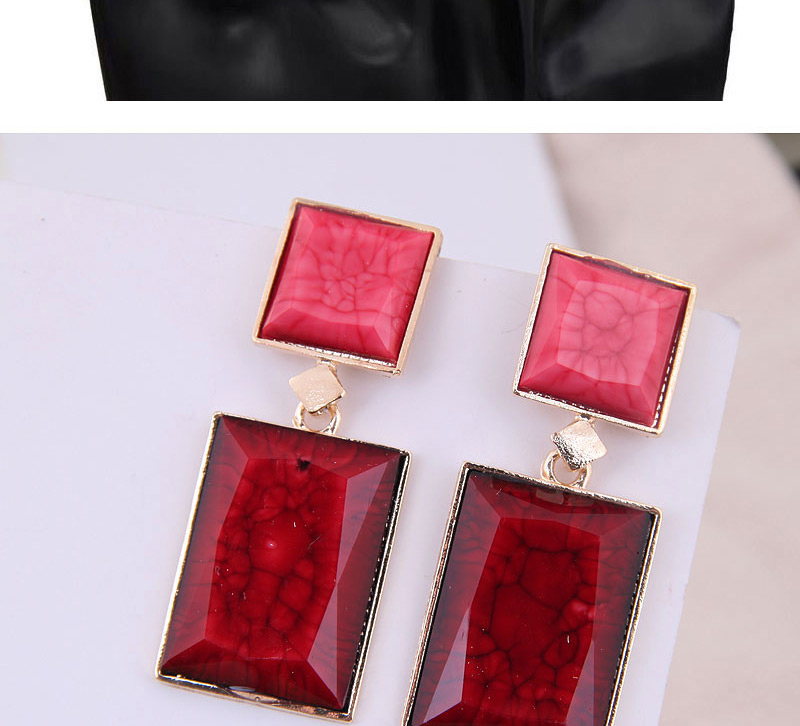 Fashion Black + Red Metal Geometric Shape Contrast Earrings,Drop Earrings