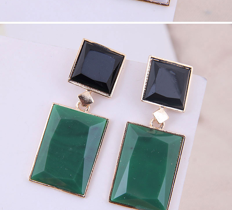 Fashion Black + Green Metal Geometric Shape Contrast Earrings,Drop Earrings