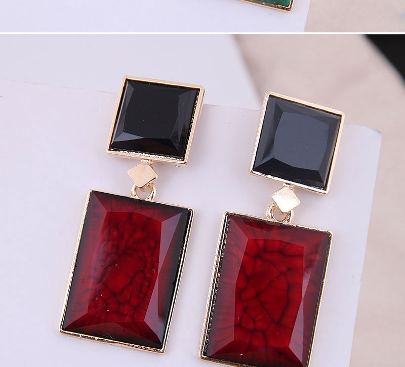 Fashion Rose Red + Red Metal Geometric Shape Contrast Earrings,Drop Earrings
