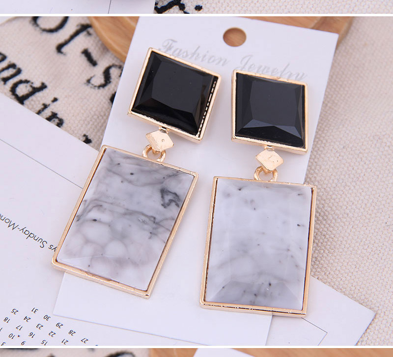 Fashion Black + Light Gray Metal Geometric Shape Contrast Earrings,Drop Earrings