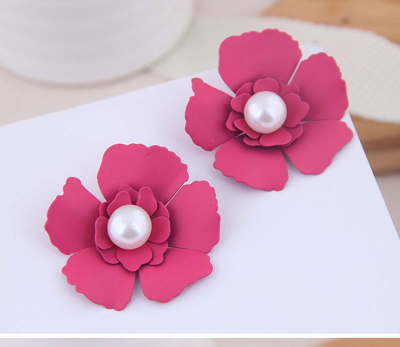 Fashion Rose Red Metal Flower Earrings,Stud Earrings