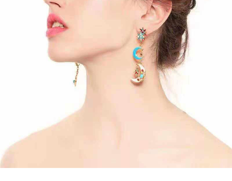 Fashion Color Metal Stars Moon Stud Earrings,Drop Earrings