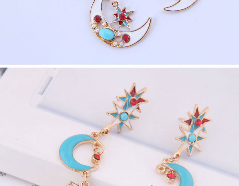 Fashion Color Metal Stars Moon Stud Earrings,Drop Earrings
