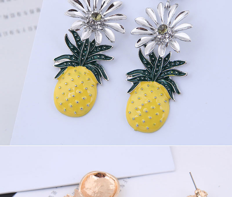 Fashion Silver Metal Flower Pineapple Earrings,Drop Earrings