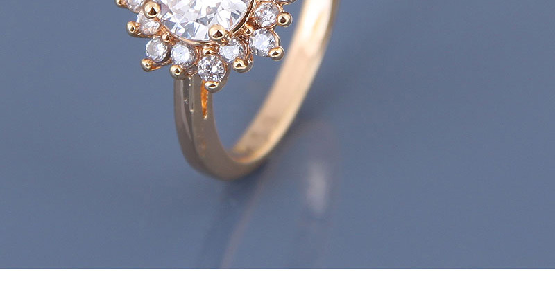 Fashion Gold Inlaid Zircon Sun Flower Ring,Rings