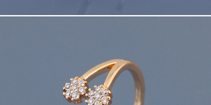 Fashion Gold Inlaid Zircon Flower Opening Ring,Rings