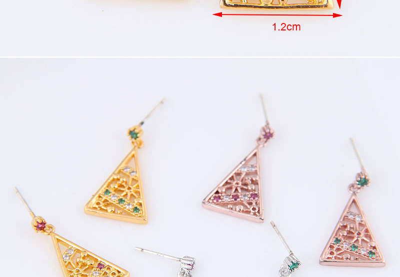 Fashion Gold  Silver Pin Copper Micro Inlaid Zircon Triangle Stud Earrings,Drop Earrings